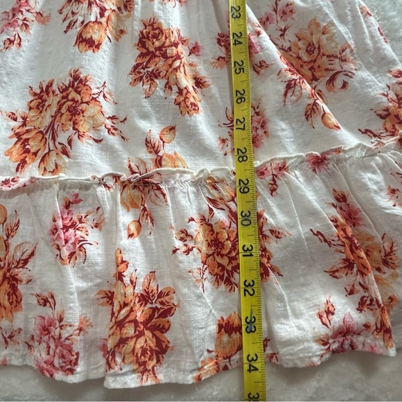 LOFT White Ruffle & Smocked Dress with Orange and Pink Floral Print Size SP - Picture 6 of 13